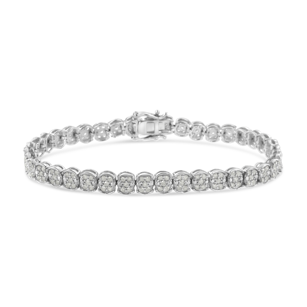 .925 Sterling Silver 2.0 Cttw Diamond Cluster Link Bracelet (I-J Color, I2-I3